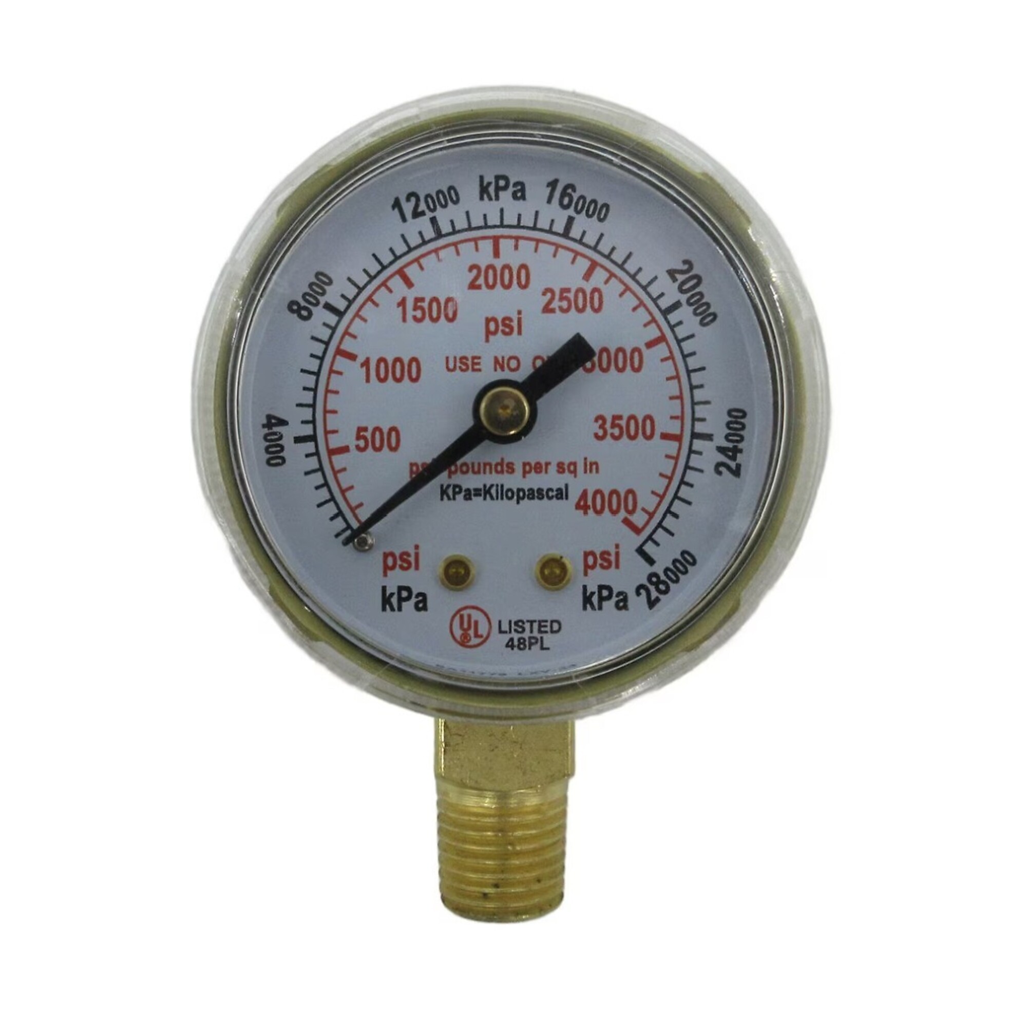 XTRweld Pressure Gauge — 2in., Brass, 4000 PSI/kPa, UL, Poly Lens, Bottom Mount, Model# XTRPG204000